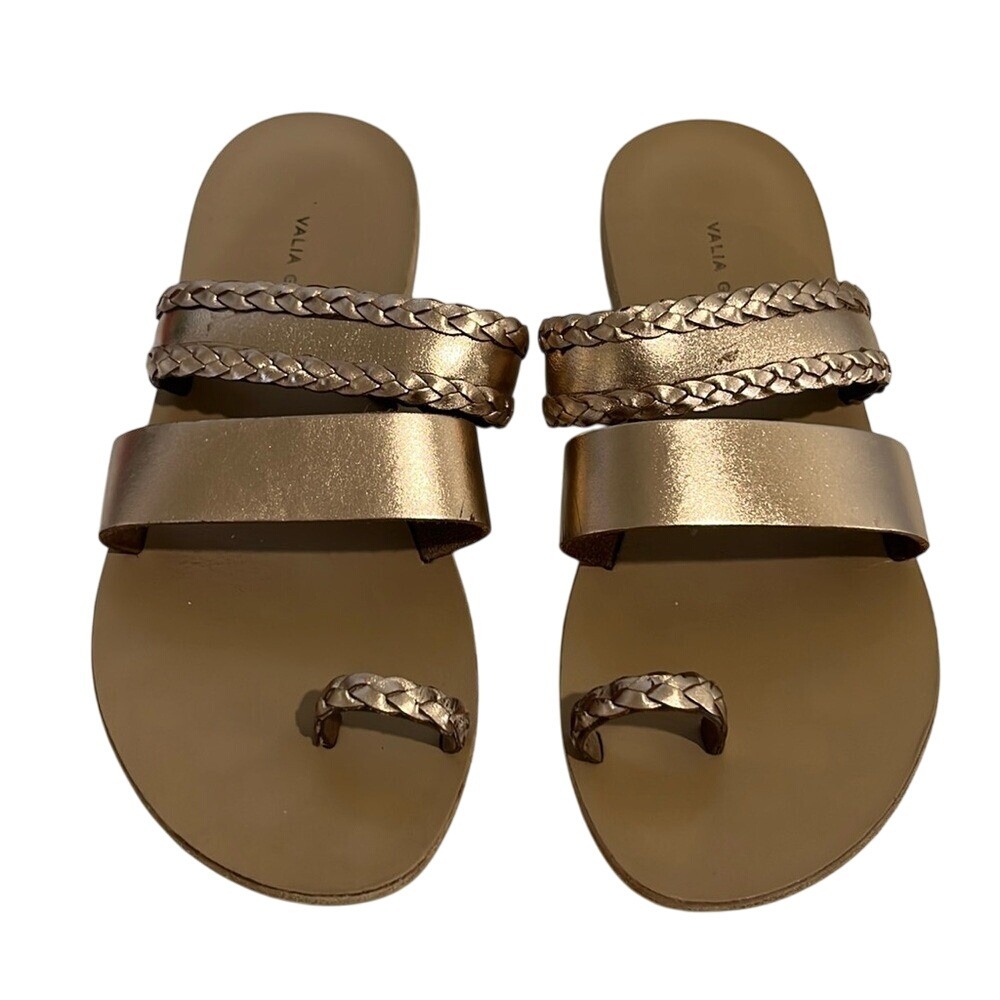 Valia Women's Metallic Rose‎ Gold Gabriel Leather Sandals Sz 6.5 (37) Elegance